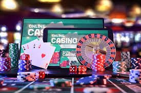 Gambaran arena taruhan olahraga dan casino online dengan grafis neon